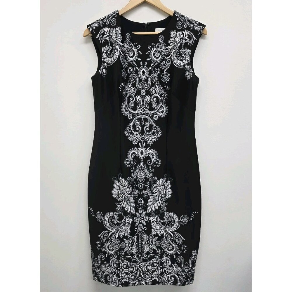 Liz Claiborne Sleeveless Sheath Dress Women's Size 6 Black White Stretch Office